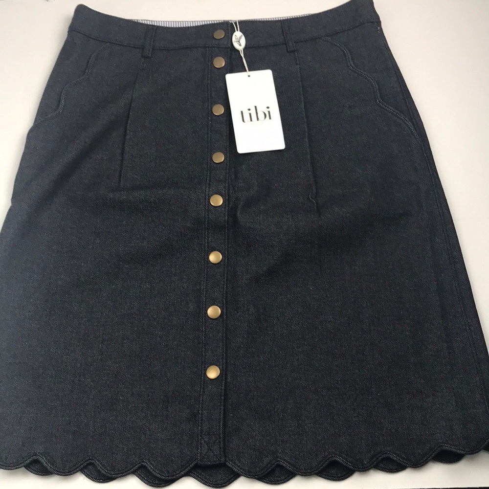 Tibi Scallop Hem Denim Skirt 6
